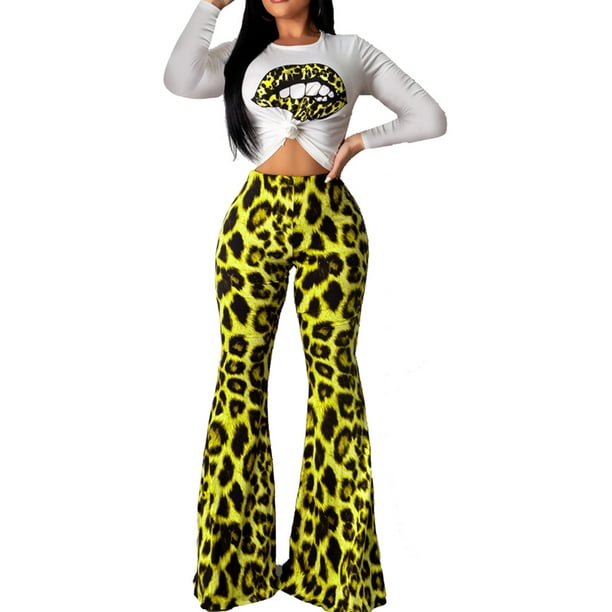 leopard print bell bottom pants