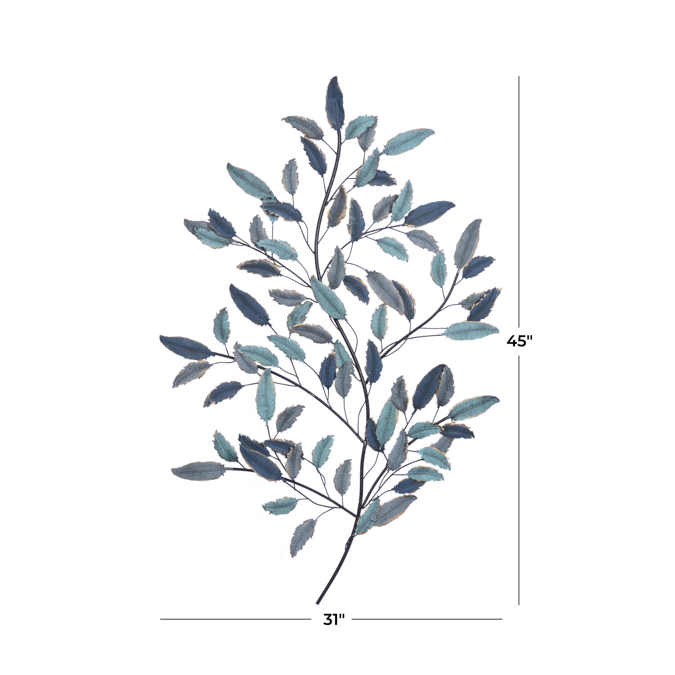 DecMode Blue Metal Leaf Wall Decor with Gold Accents