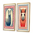 thumbnail image 3 of Designart "Retro Stamp Alpaca Portrait Illustration III" Alpaca Framed Wall Art Set Of 2 - Traditional Red Frame Gallery Set For Office Decor, 3 of 6