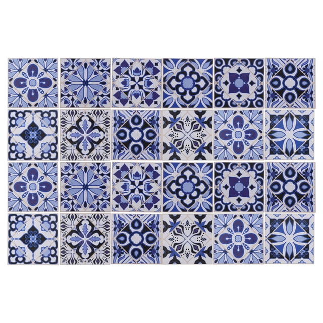 Pegatinas de azulejos de 24 piezas Unique Bargains, pegatinas de azulejos de pared para armarios de cocina 5.91"x5.91" negro azul
