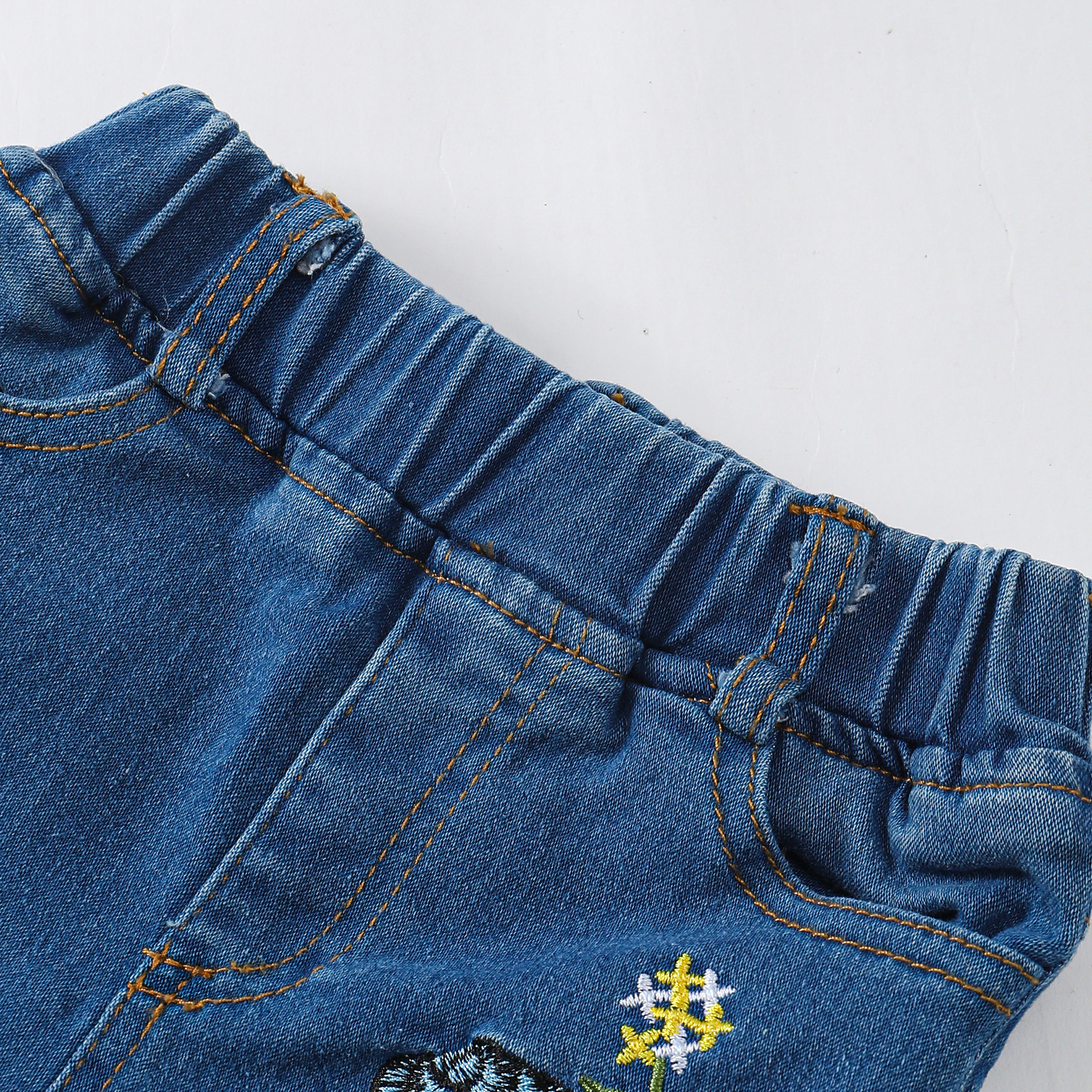 6 Months Baby Girls Clothes 12 Months Girls Denim Pant Set Outfits Set Infant Girls Medium Sleeve Solid Color Top Jeans Pants 2PCS Set Blue