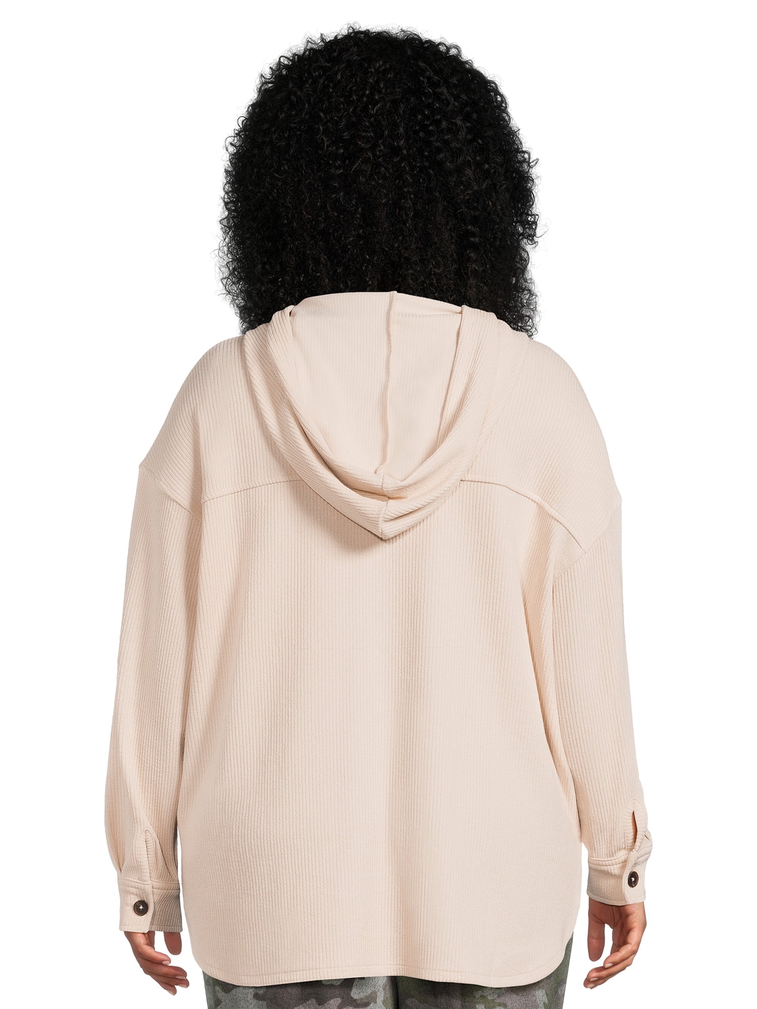 Time and Tru Women's Ribbed Hooded Shacket, Sizes S-XXXL