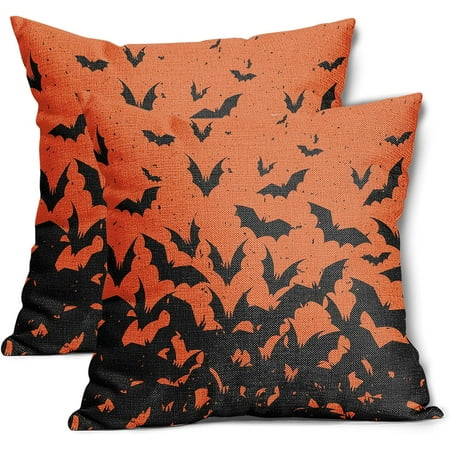 

Kawani Happy Halloween Bats Pillow Covers 16X16 Inch Black Orange Bat Decorative Square Couch Pillow Cases Set of 2 Fall Decor Cotton Linen Throw Pillows for Room Porch Patio Couch Outdoor