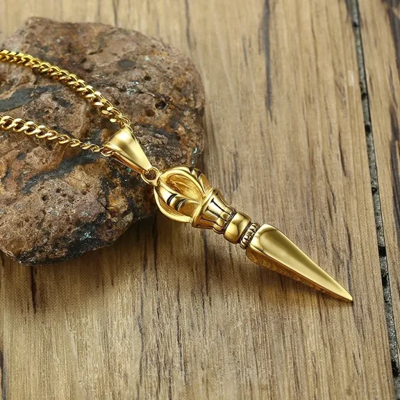 GANDHANRA 14K Yellow Gold TIBETAN BUDDHIST PROTECTION PENDANT VAJRA DAGGER PATRON SAINT AMULET NECKLACE FOR MEN JEWELRY