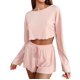 thumbnail image 1 of Pijama de Punto Acanalado para Mujer: Pijama Suave y Transpirable de 2 Piezas, Camiseta de Larga y Pantalones Cortos, Ropa de Estar Cómoda, Color Rosa L, 1 of 8