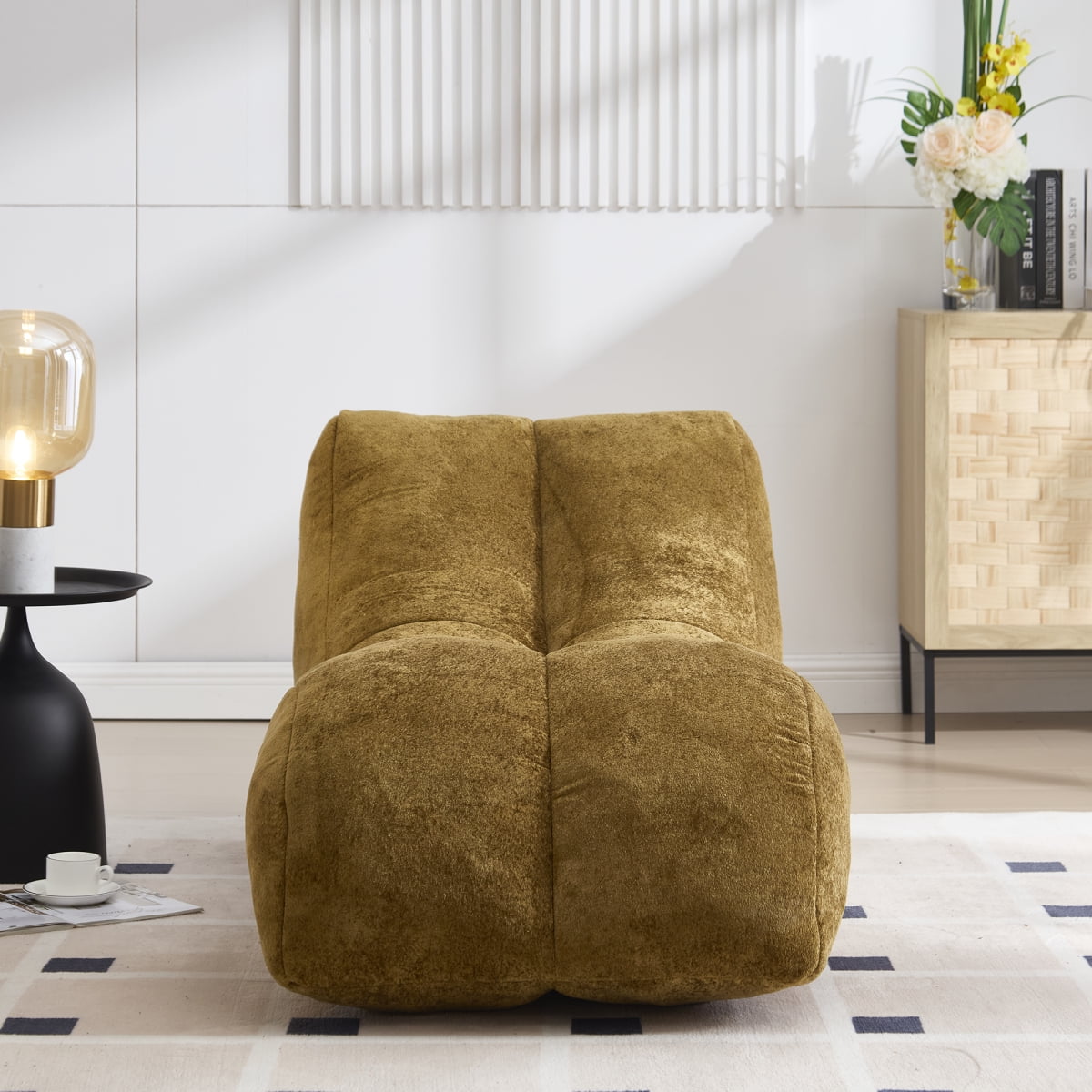 Creative Bean Bag Sofa Chair for Adults, High-Density Sponge Filled Lazy Sofa with Ergonomic Design, Soft Plush Fabric Lounge Chair for Living Room, Bedroom, Balcony