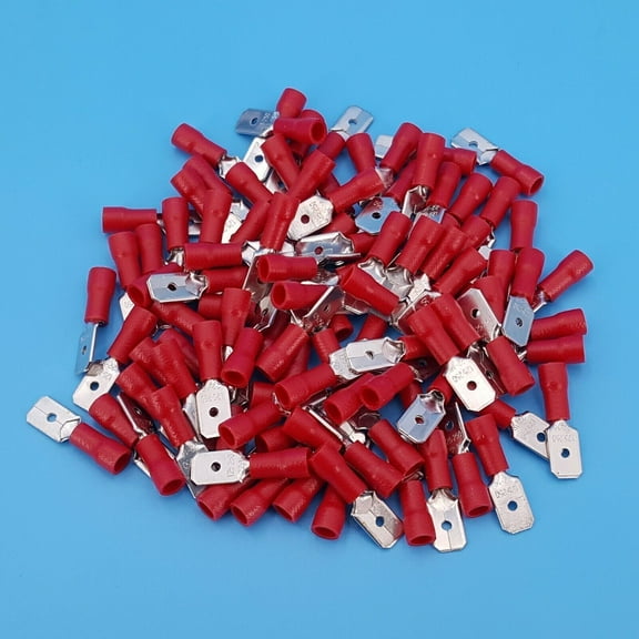 100Pcs Red 6.3mm Spade Male Quick Disconnects 22-16AWG Wire Crimp Terminals