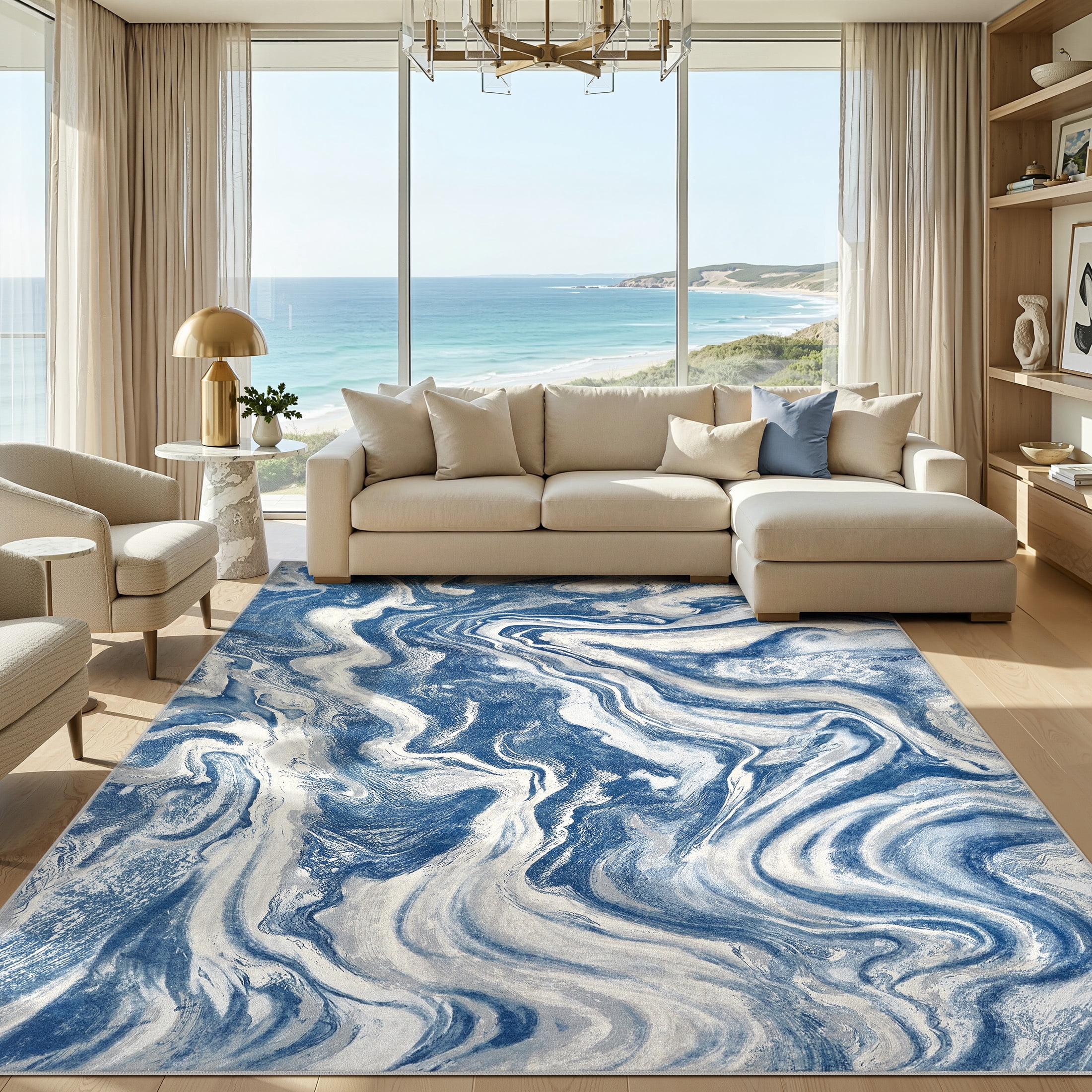 UERMEI 6'x9' Washable Area Rugs for Living Room, Washable Non-slip Soft Indoor Modern Boho Rug for Bedroom Dining Room Office Home Decor Carpet,Sky Blue