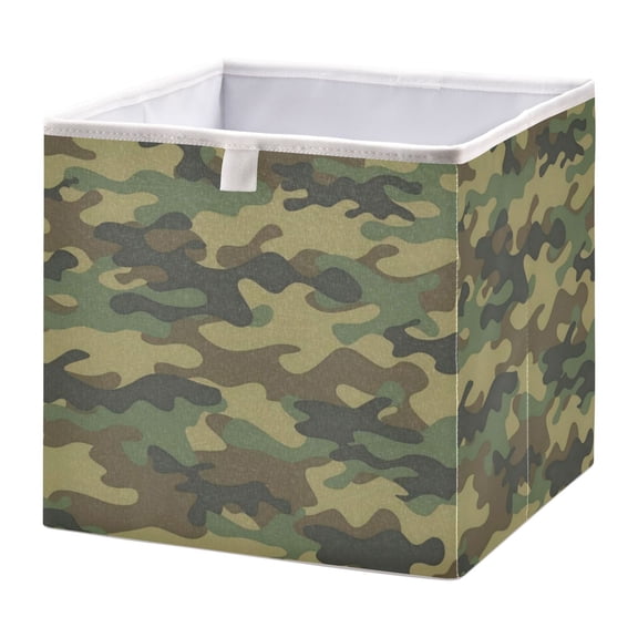 DEIARA Army Green Camouflage Storage Basket Foldable Easy to Clean Durable with Hollow Support Plate with Handle 11.02×11.02×11.02 in