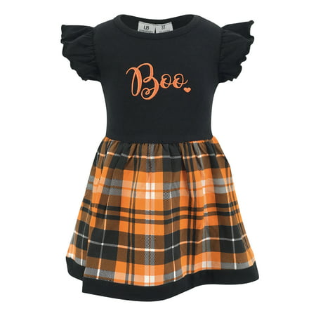 Unique Baby Girls Ghost Boo Plaid Halloween Dress (5)