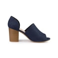 thumbnail image 3 of BLISSFUL STEP Denim Open Toe Chunky Heels Wide Heel Slide Mules Blue 7.5, 3 of 6