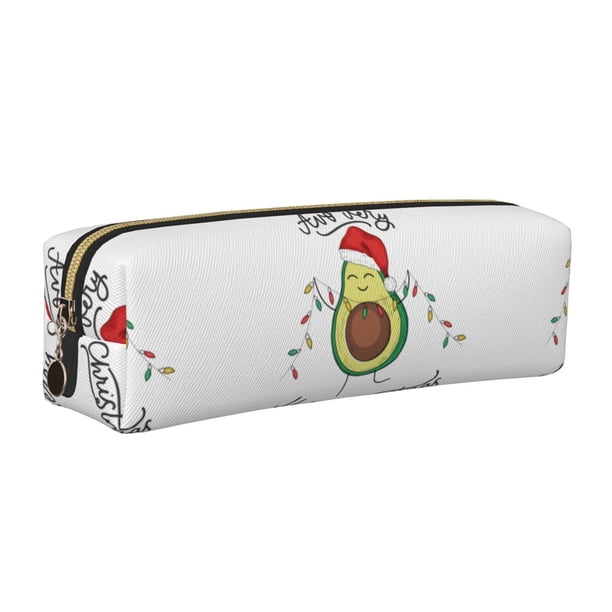 Balery Avocado Merry Christmas Estuche de Lápices de Cuero Impreso, Estuche para Suministros de Arte, Estuche de Lápices con Cremallera, Estuche de Almacenamiento de Papelería