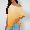 thumbnail image 2 of fatyb Women's off the Shoulder Tops Short Sleeve T Shirts Oversized Summer Loose Gradient Blouses, 2 of 6