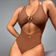thumbnail image 2 of Gibobby Traje de baño completo mujer Bikinis con estampado sólido para mujer, traje de baño Sexy con realce, conjunto de Bikini, traje de baño para playa(Marrón,CH), 2 of 5