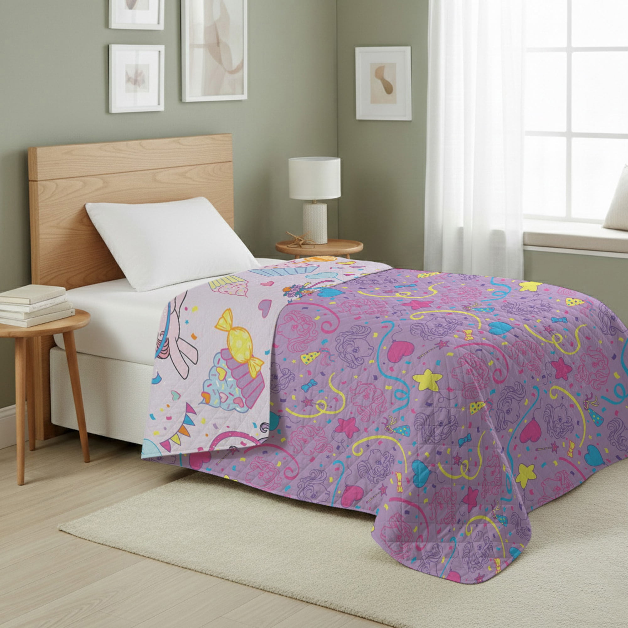 My Little Pony Pony Party Quilted Throw Blanket 60x80 inches, Kids Character Bedding