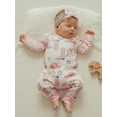 thumbnail image 3 of BemeyourBBs Newborn Baby Girls Western Clothes Cowgirl Outfits One Piece Romper Long Sleeve Boots Print Jumpsuit with Headband Fall Winter Spring Clothes, 3 of 9