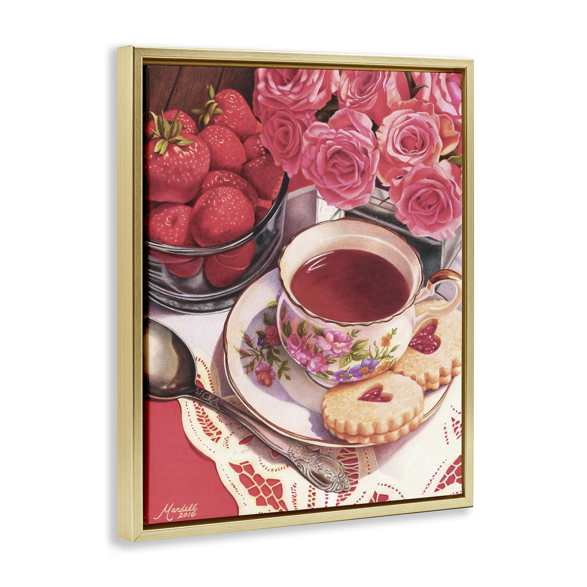 Stupell Industries Valentine's Day Tea Food & Beverage Painting Gold Floater Framed Art Print Wall Art, 25 x 31