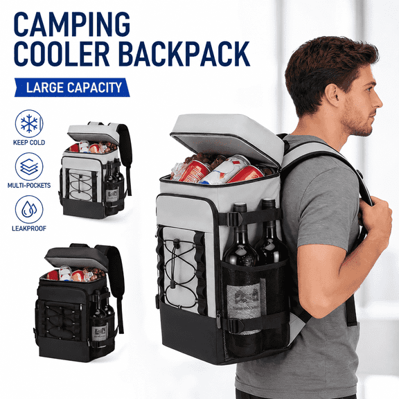 OUMASK 40 Cans Insulated Cooler Backpack, Waterproof Leak Proof Soft with 2 Compartments, Portable for Beach Travel Picnic Hiking Bbq Camping
