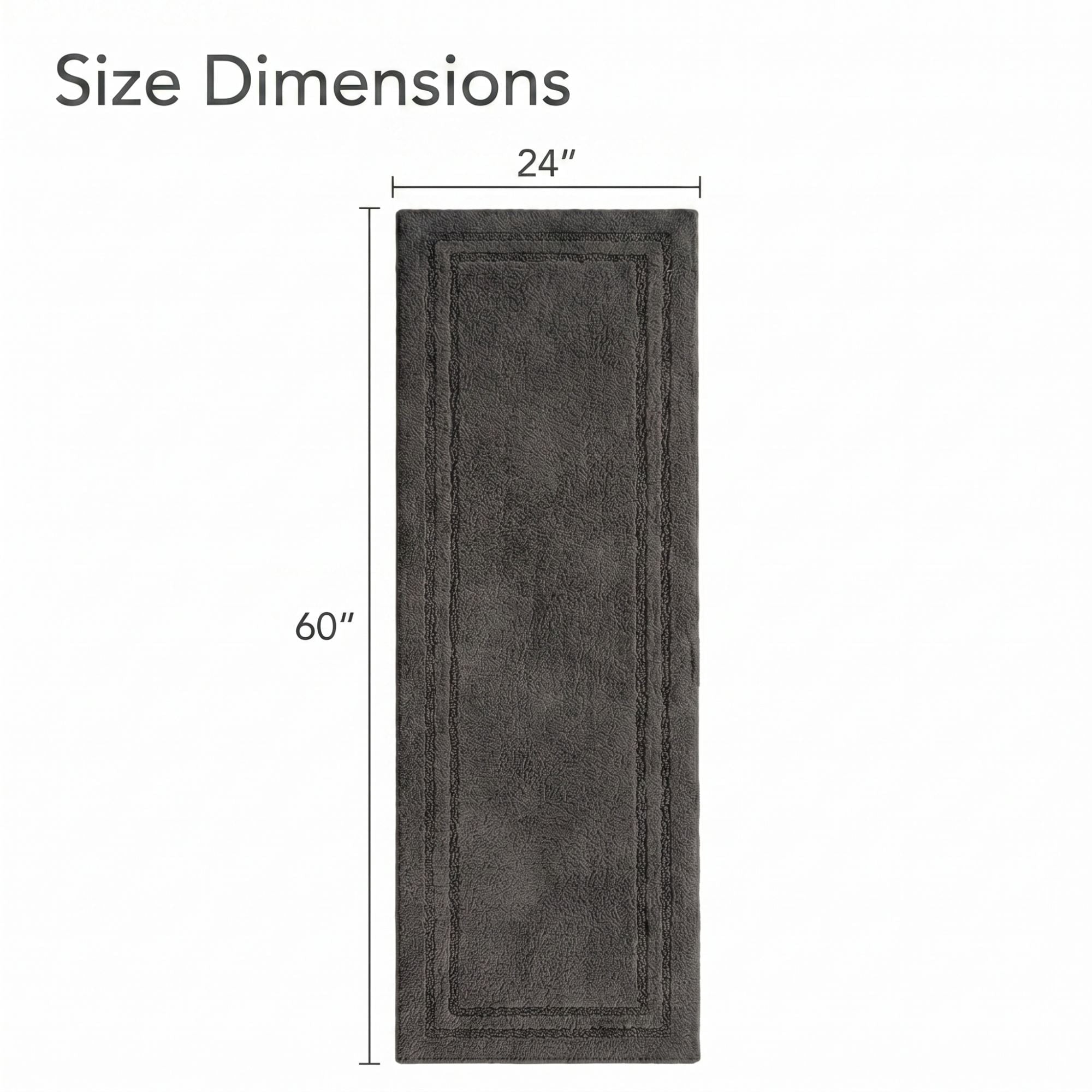 Superior Solid Bordered Cotton Washable Non-Slip Bath Rug, Runner Size, Charcoal