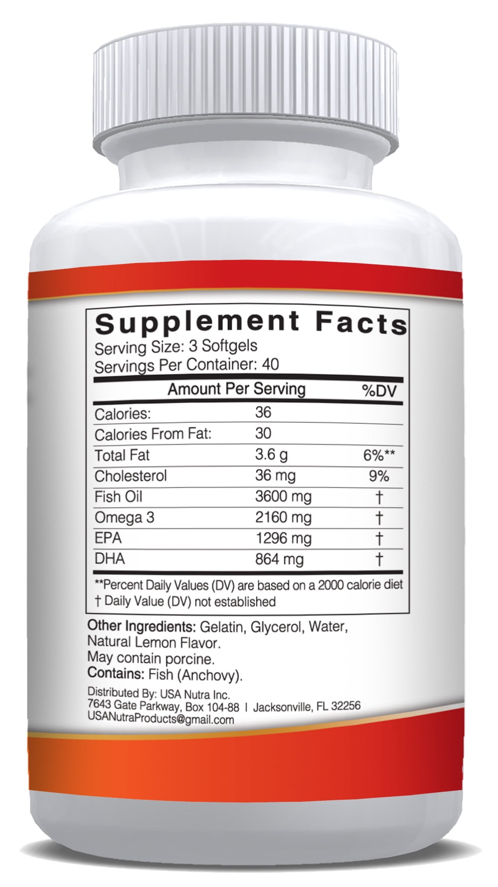 USANUTRA Omega 3 Fish Oil 3600mg Triple Strength Wild Caught Icelandic Anchovy Fish Oil.  120 Easy Swallow Softgels, 40 Day Supply