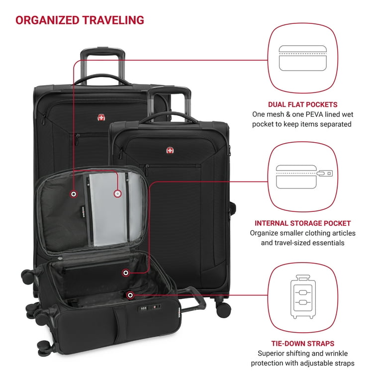 SWISSGEAR Stride 3-Piece Expandable Spinner Luggage Set in Black