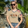 thumbnail image 4 of JULMCOMO 4th of July Shirts Women Red White Blue V Neck 250th Anniversary Tops Patriotic Short Sleeve American Flag T Shirts Beige XL, 4 of 6
