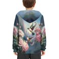 thumbnail image 4 of Xoenoiee Pullover Girls Hoodies Floral Hummingbird Peony Print Long Sleeve Sweatshirt Loose Top Clothing Sportwear with Kangaroo Pocket for Kids Hiking, Shopping, Walking, L, 4 of 7