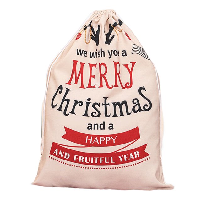 HEVIRGO Large Capacity Adjustable Christmas Bag Santa Claus Elk Pattern Canvas Gift Drawstring Bag Party Supplies
