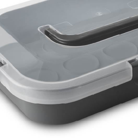Mainstays Rectangular Cupcake & Cake Carrier with Lid, Handle, Clasps & Removeable Flippible Cupcake Tray, Grey Plastic