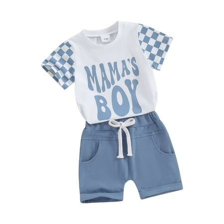 

Toddler Boy Summer Clothes Mamas Boy Letter Print T-Shirt Shorts Sets Baby Outfit 2Pcs