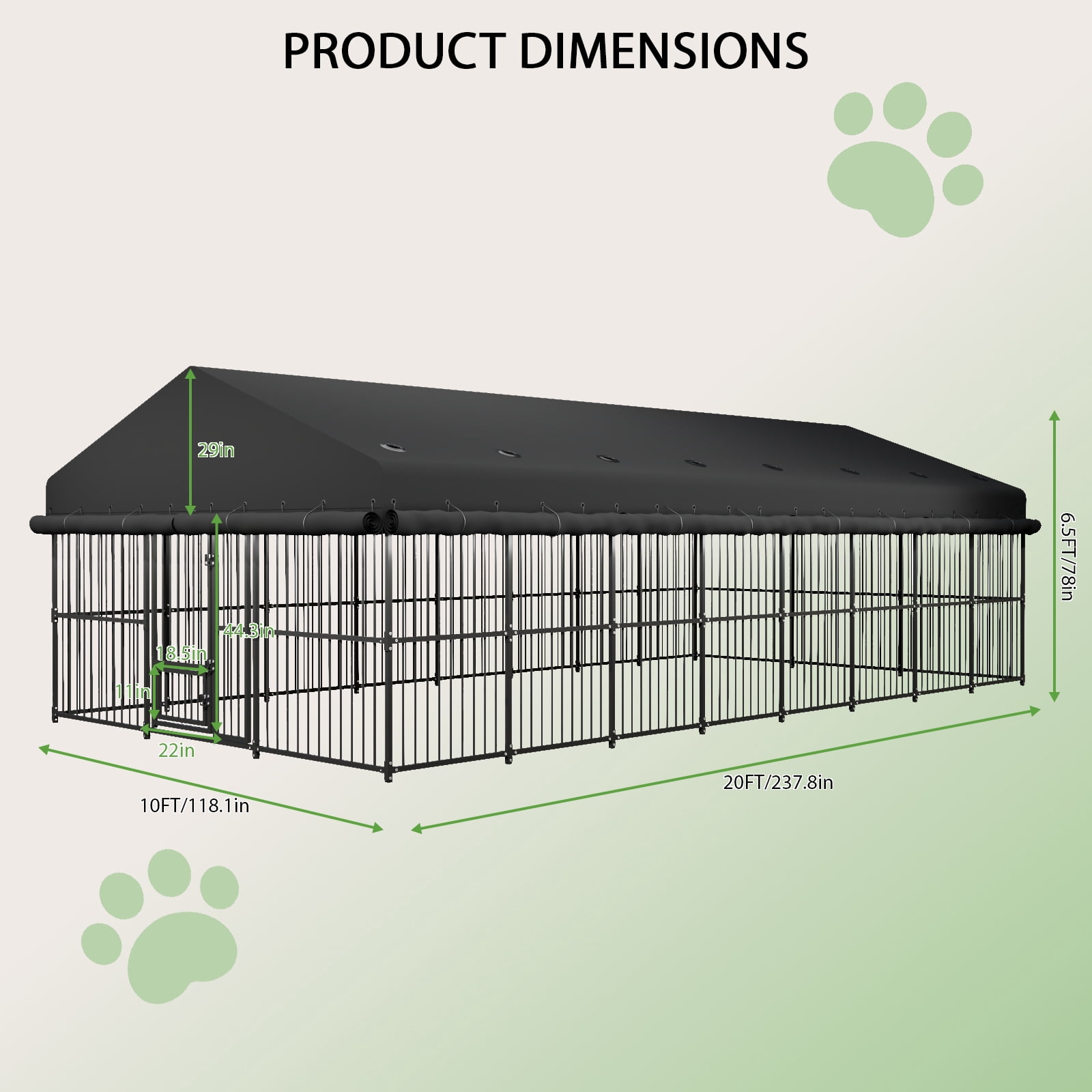 Wallowsun 10x20x6 FT Large Outdoor Dog Kennel, Heavy-Duty Metal Dog Cage with Swivel Door and Full-Cover Waterproof Oxford Cloth Enclosure, Weatherproof Shelter for Medium & Large Dogs