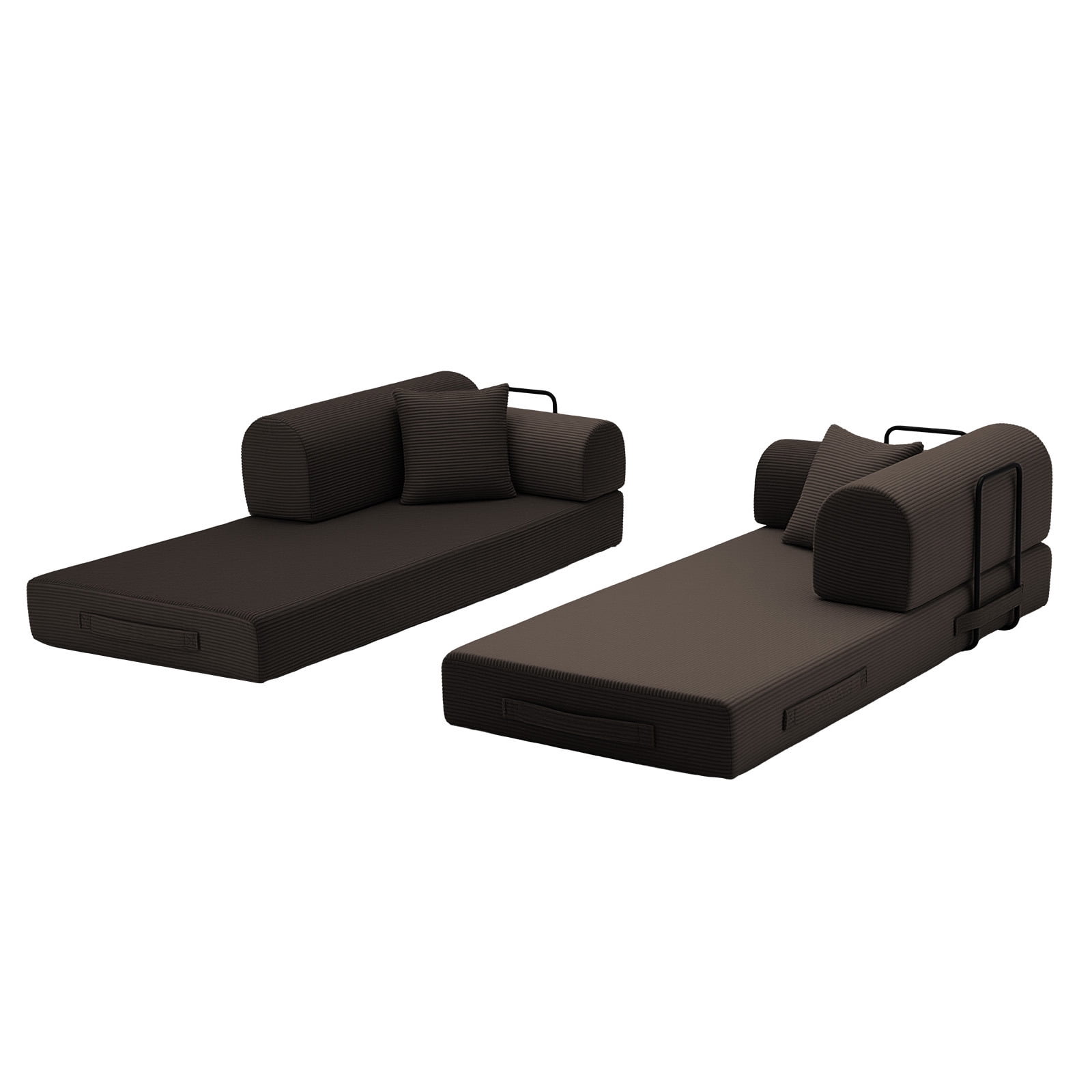 Hommoo Modern Convertible Sleeper Sofa Couch Bed, Compressed Corduroy Fabric Floor Sofa Couch with Fixed-Shape Frame, Brown