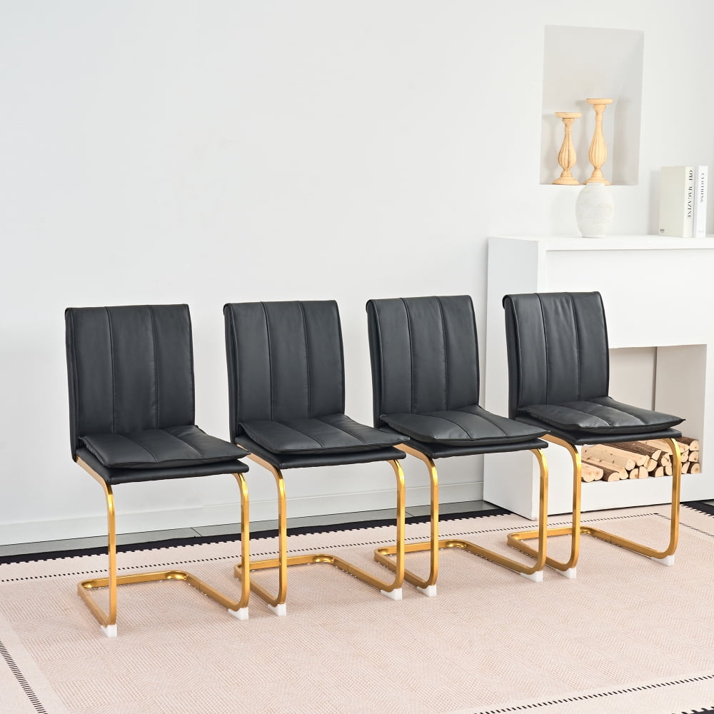 Modern dining chairs set of 4, PU leather black kitchen chairs, restaurant chairs, suitable for kitchens, living rooms, bedrooms, and offices, and metal legs, Golden
