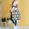 thumbnail image 4 of FORMRS Womens Canvas Tote Bag with Zipper Inner Pocket Shoulder Handbag, Green Checkered Daisy, 4 of 7
