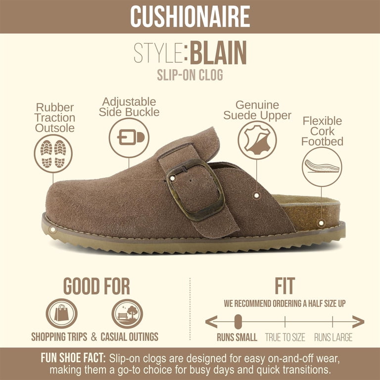 Cushionaire Blain Genuine Suede Clogs for Women | Slip-On Mules