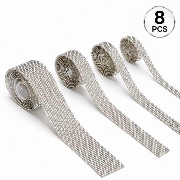 Silver Self-Adhesive Rhinestone Ribbon - 1 Yard Each for DIY Crafts,Wedding Decor,and Gift Wrapping,8 Rolls