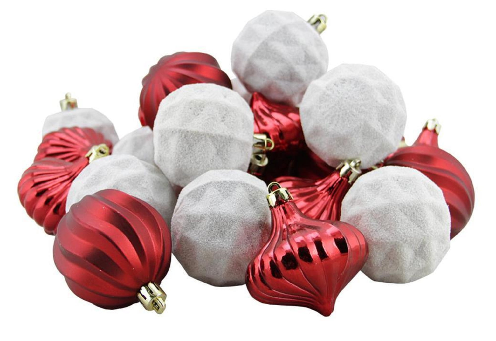 26ct Red and White Shatterproof 3Finish Christmas Ornaments 2.5" (60mm