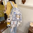 thumbnail image 4 of Cute Canvas Multi Pockets Backpack Large Capacity Plaid School Bag (Purple), 4 of 9