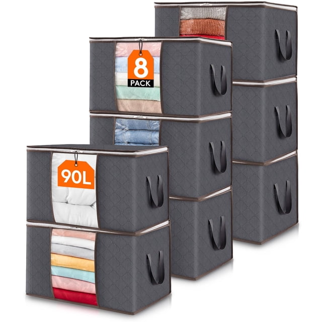 Bolsas de almacenamiento Lifewit, 90 L, paquete de 8 organizadores de armario con tapas, color gris