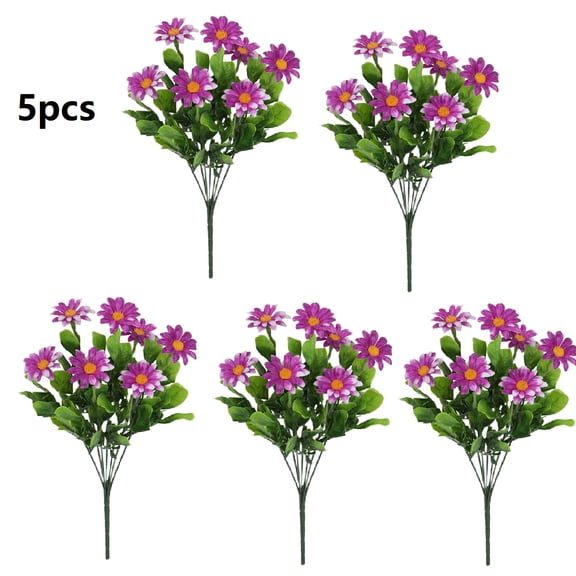 YYUZH 5pcs Hot Pink Artificial Wildflowers Outdoors,UV Resistant Fake Daisy Silk Flowers for Window Box,Porch Planter,Hanging Basket,Realistic Faux Florals for Cemetery Grave Decor