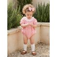 thumbnail image 6 of Cenuakty  Girl 2 Piece Outfit Lace Trim Short Sleeve Smocked Bubble Romper and Bow Headband Cute Summer Clothes, 6 of 9