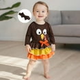 thumbnail image 6 of Wuxian Toddler Girls Outfit Thanksgiving Turkey Print Long Sleeve Ruffle Layered Hem Romper Dress With Headband 3 Piece Suit Fall Winter Girls Outfits,Coffee,0-3 Months, 6 of 9