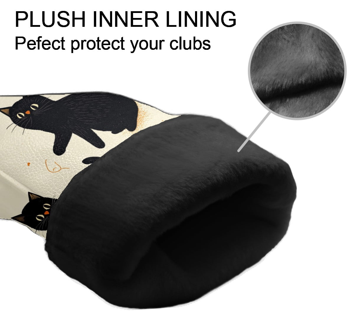 Golf Club Covers PU Leather Waterproof Head Covers for Fairway Woods Hybrids Black Cartoon Cat