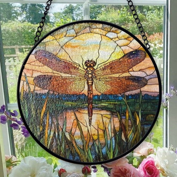 Stained Glass Window Hanging Dragonfly - Stained Glass Window Hanging Dragonfly, Festival Gift Ornament, Home Wall & Window Art, Brightens Any Space with Light