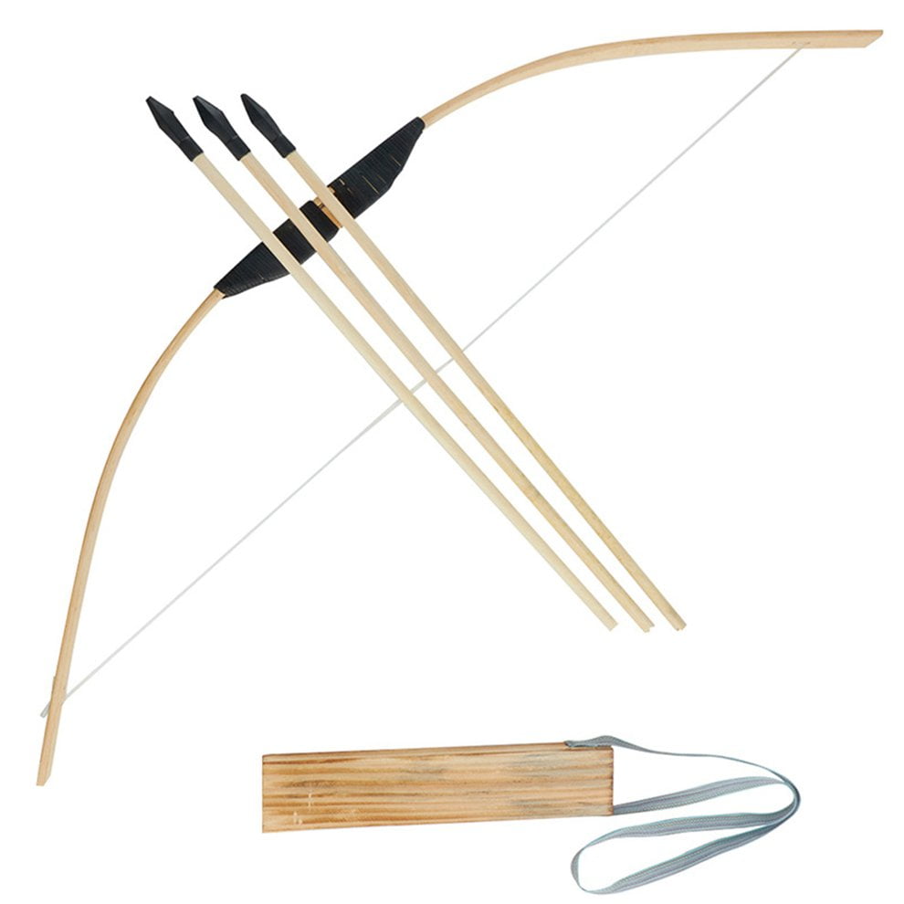 Wooden Wood Bow With 3 Arrows And Quiver Kids Toy Wood Archery Bow DIY ...