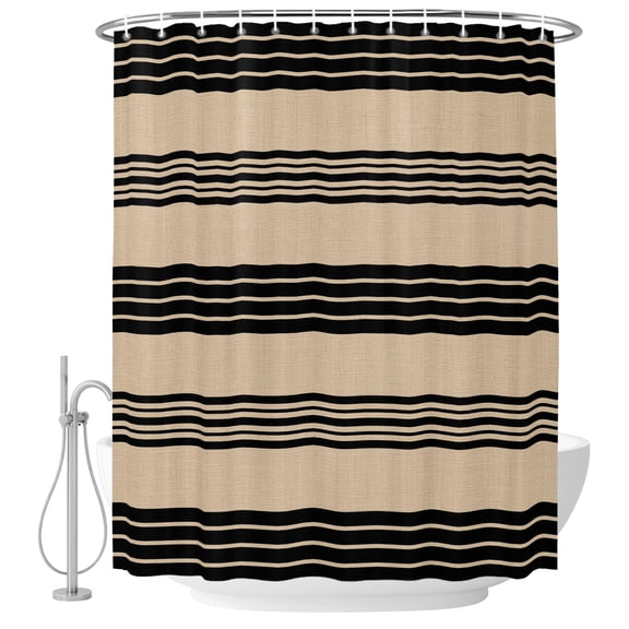Rustic Black Brown Stripes Fabric Shower Curtain Classic Parallel Lines Washable Shower Curtains for Bathroom, Waterproof Bath Curtain with Hooks Home Decor 72x84in