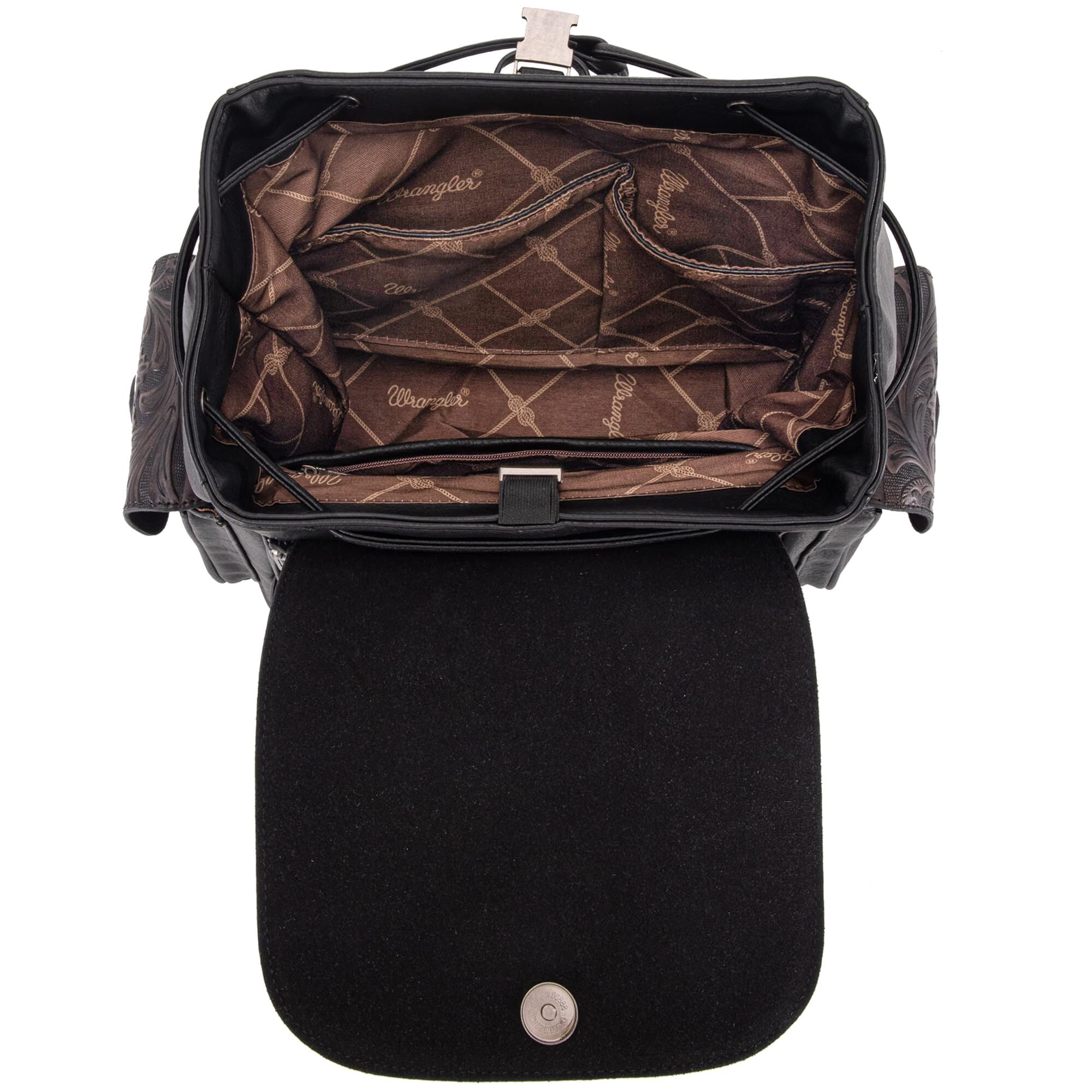 Wrangler Backpack Purse for Women Men Floral Tooled Designer Travel Bags, Black