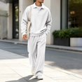thumbnail image 2 of Men's 2 Piece Oversized Tracksuit Waffle Quarter Button Polo Shirts & Wide Leg Sweatpant Fall Fashion Matching Sets L, 2 of 9