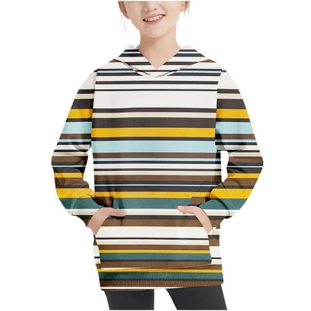 

Dihao Sweatshirts for Kids Fall Winter Casual Style Stripe Crewneck Oversized Hooded Sweatshirt Kids Fashion Long Sleeve Pullover Tops 4-14 Years for Girls and Boys