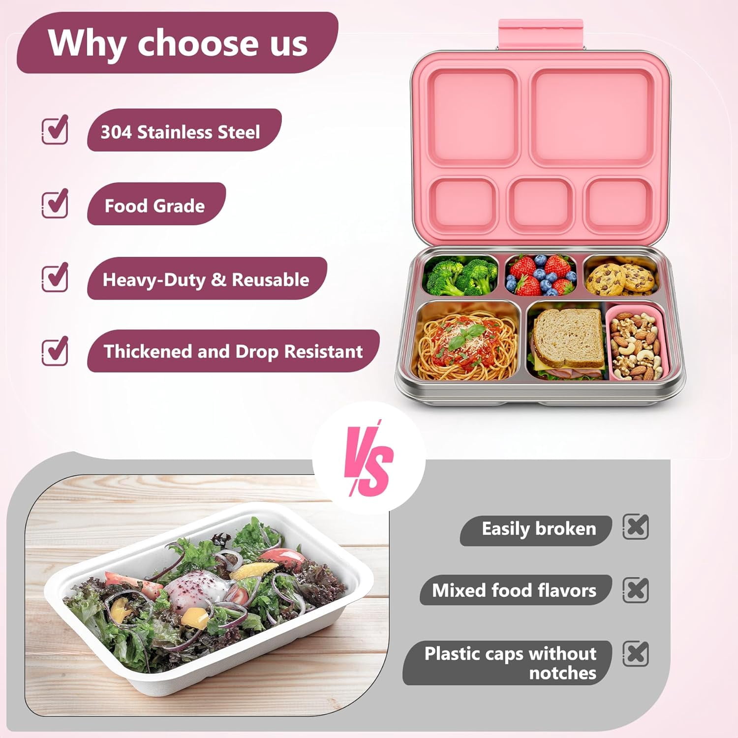 Multi-Compartment Metal Lunch Box with Removable Inserts